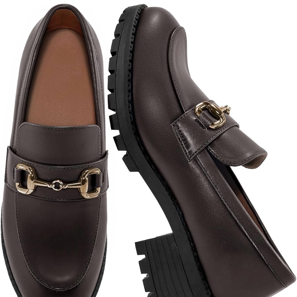 Elegant Brown Loafers with Gold Accent size 8.5